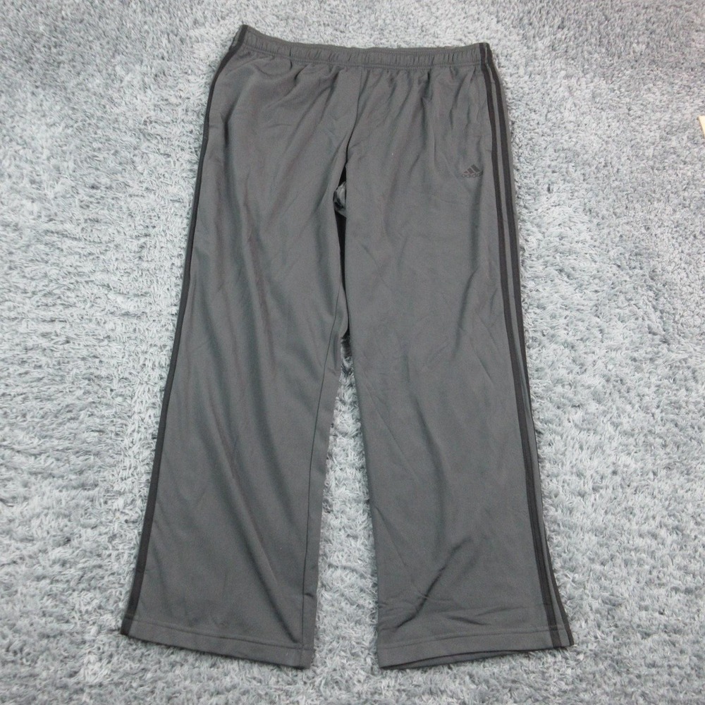 Adidas Pants Mens 2XL Gray 3-Stripes Open Hem Track Tricot Athletic 39x31* NWT